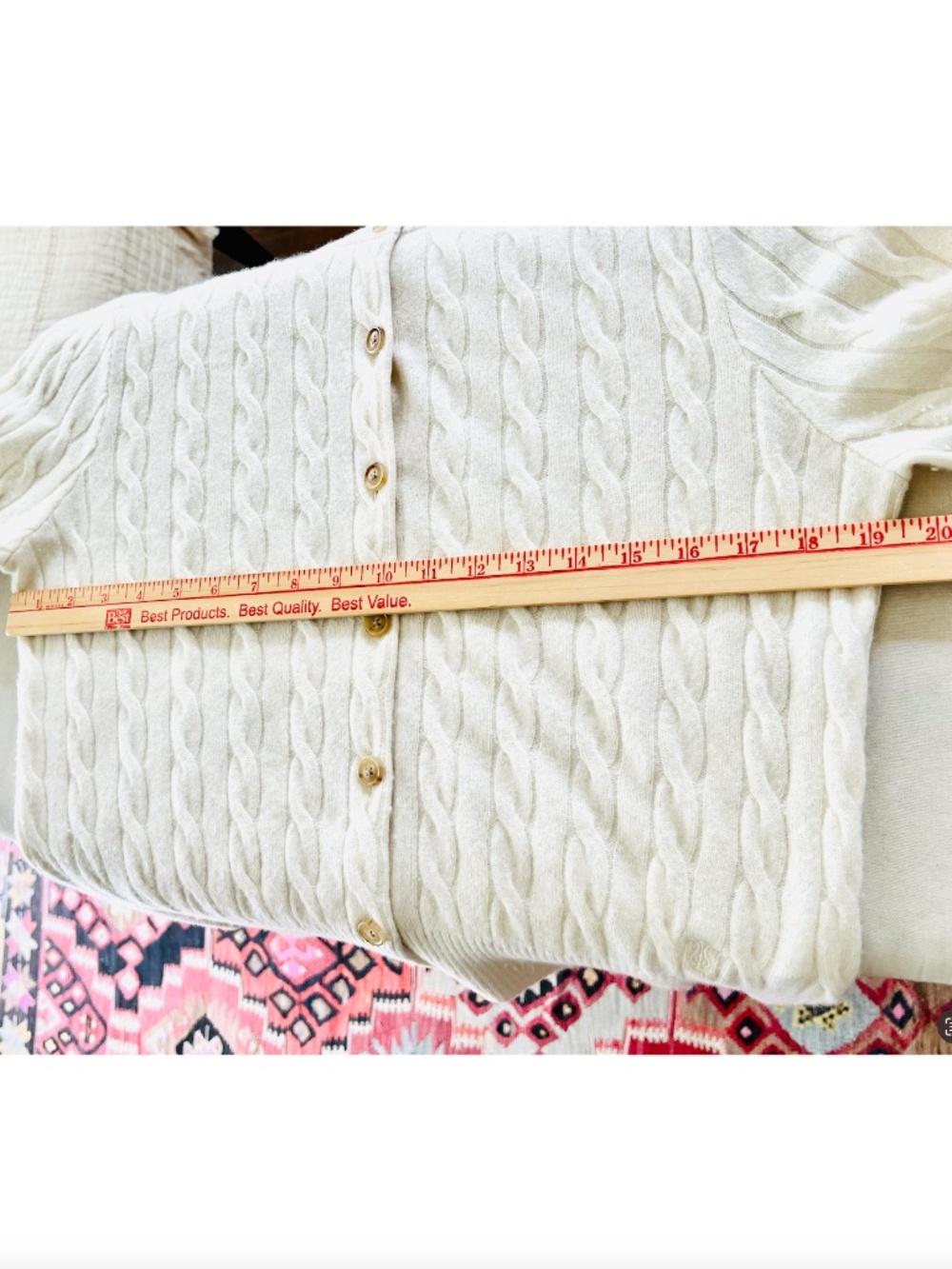 LILYSILK 100% Baby Cashmere Cable Knit Button Cardigan in Ivory - S - Picture 10 of 13
